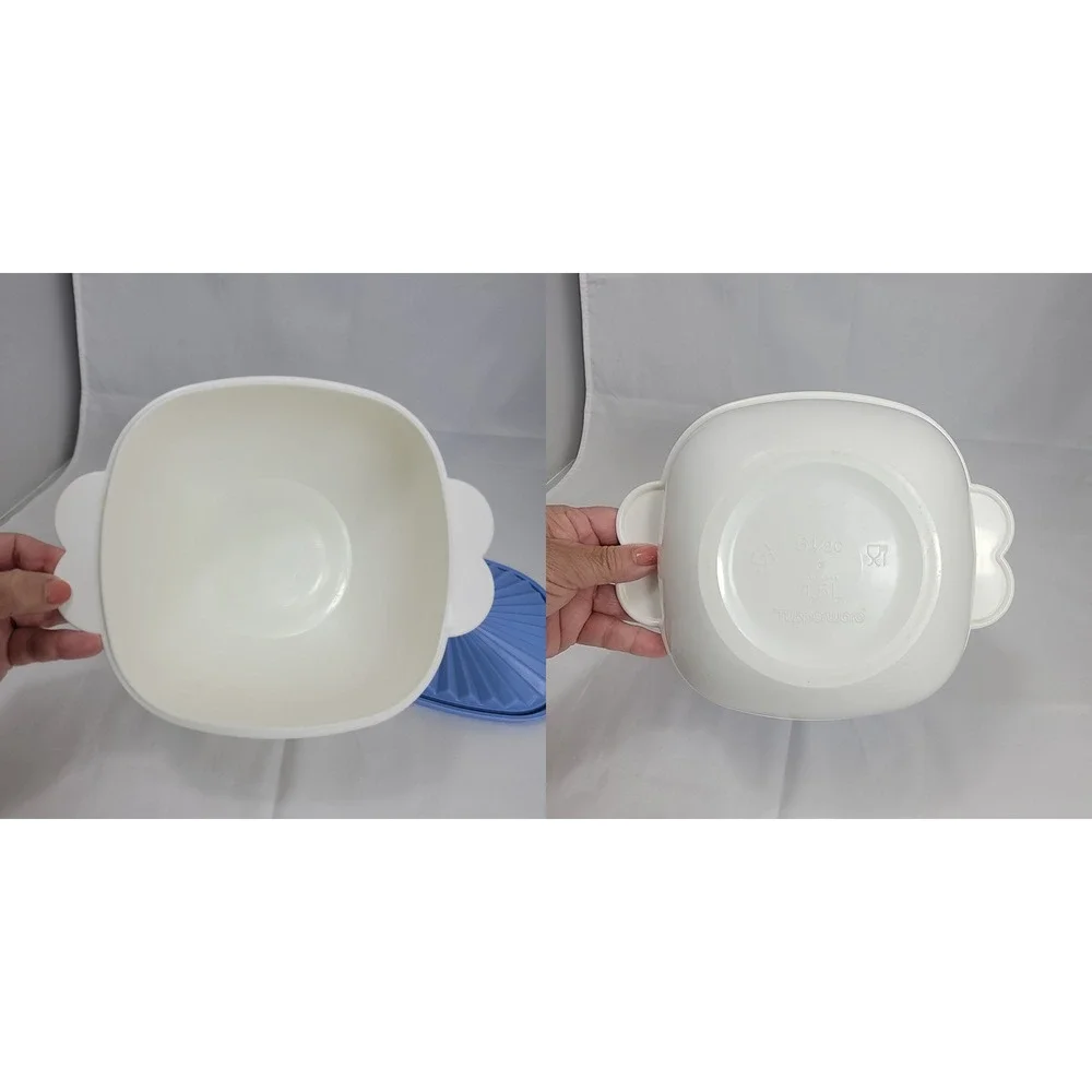 Tupperware Servalier Mixing Bowl Set 3pc White Blue 13c 10c 6c Vintage Style